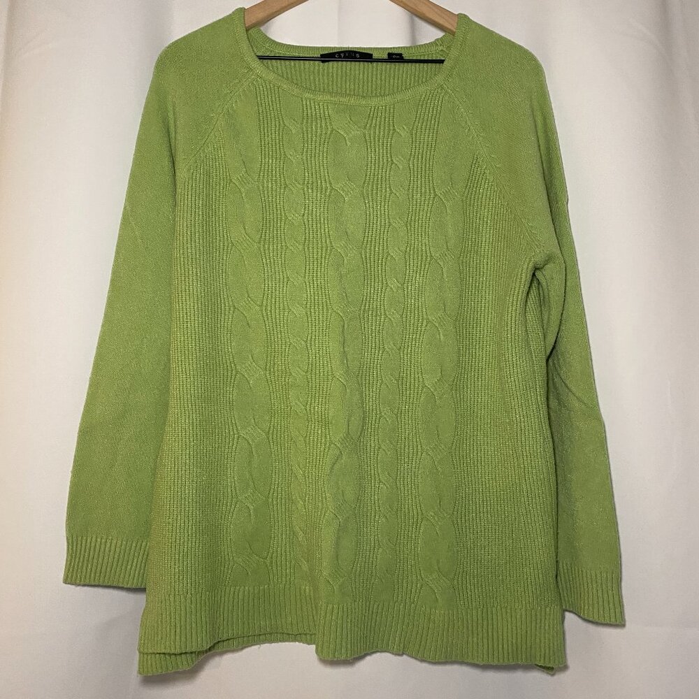 Evolution by Cyrus Cableknit Sweater Womens L Light Green Soft Cozy Winter EUC